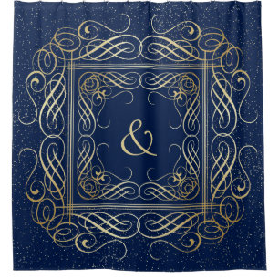Elegant Gold Foil Look Scrollwork Script on Navy
