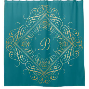 Elegant Gold Foil Look Scrollwork Script on Teal
