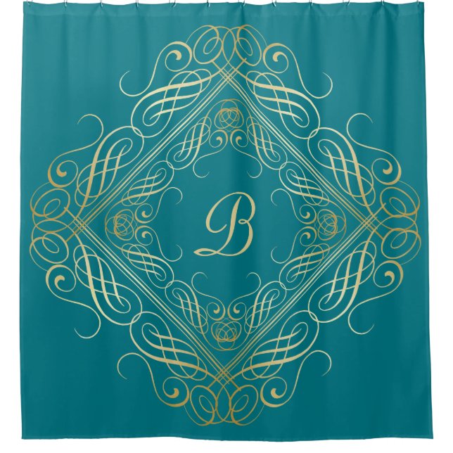 Elegant Gold Foil Look Scrollwork Script on Teal (Front)