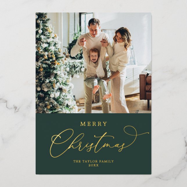 Elegant Gold Foil Merry Christmas Foil Holiday Card (Front)