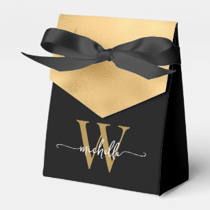 Elegant Gold Foil Modern Monogram Name Script Favor Box