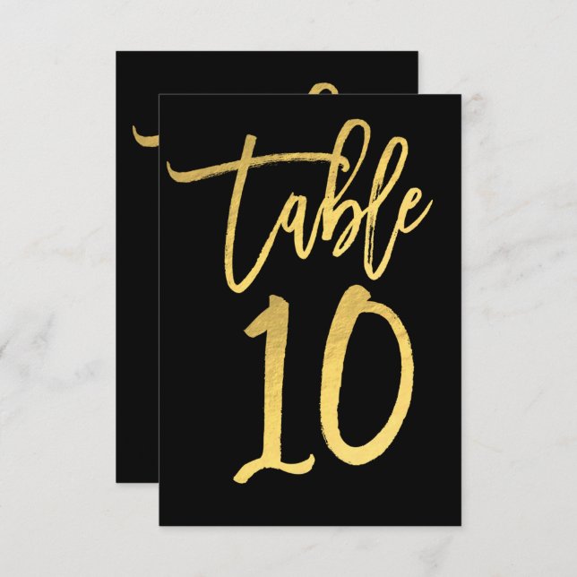 Elegant Gold Foil Modern Script Table Number 10 (Front/Back)