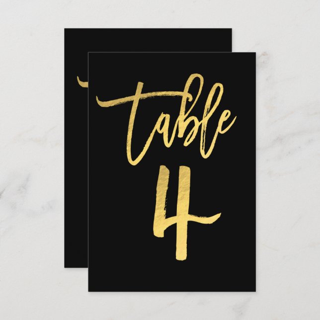 Elegant Gold Foil Modern Script Table Number 4 (Front/Back)