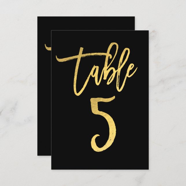 Elegant Gold Foil Modern Script Table Number 5 (Front/Back)