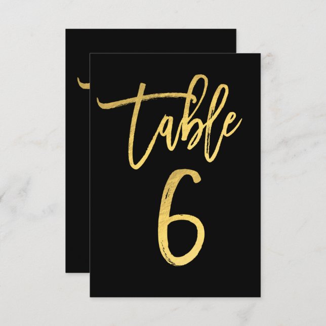 Elegant Gold Foil Modern Script Table Number 6 (Front/Back)