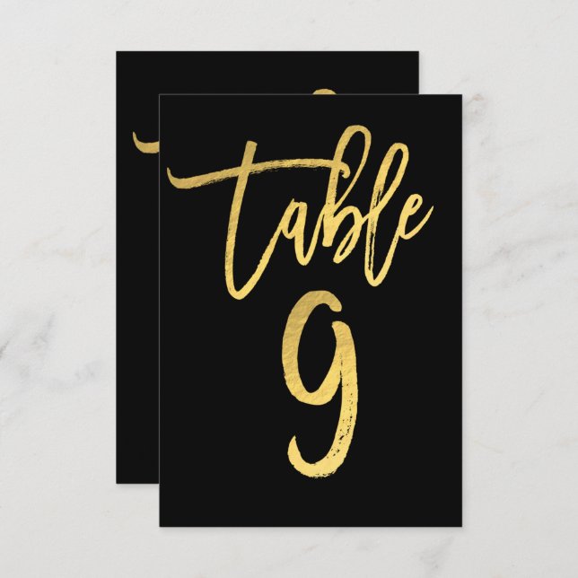 Elegant Gold Foil Modern Script Table Number 9 (Front/Back)
