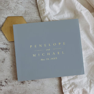 Elegant Gold Foil Monogram Coastal Blue Wedding Guest Book