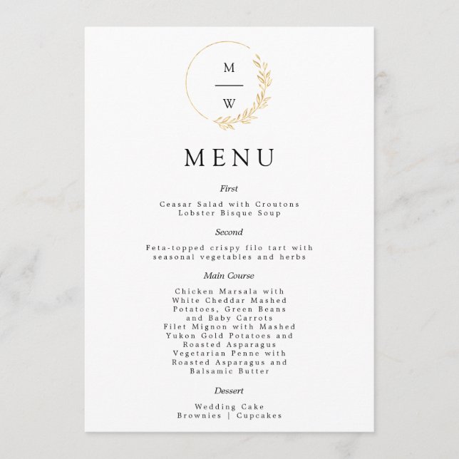 Elegant Gold foil Monogram Menu  (Front)