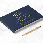 Elegant Gold Foil Navy Blue 70th Birthday Party Guest Book<br><div class="desc">Elegant dark navy blue guest book for her 70th birthday party featuring gold foil and "70 & Fabulous" in a chic calligraphy script. Customize with her name, the party date and a title on the spine in classic serif typography. You can change the colour of the foil to silver or...</div>