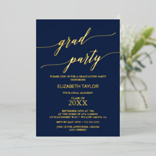 Elegant Gold Foil Navy Blue Graduation Party