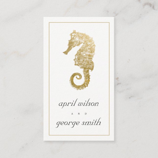 ELEGANT GOLD FOIL NAVY SEAHORSE WEDDING WEBSITE BUSINESS CARD (Front)