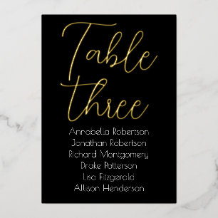 Elegant Gold Foil on Black Wedding Table Number