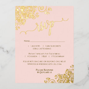Elegant Gold Foil on Blush Pink Wedding RSVP Card