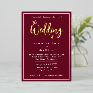 Elegant Gold Foil on Burgundy Wedding