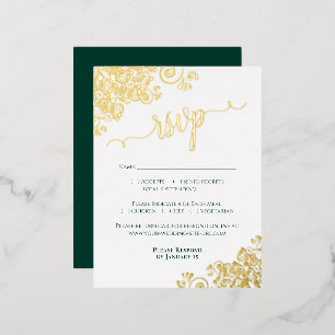 Elegant Gold Foil on Emerald Wedding RSVP Card