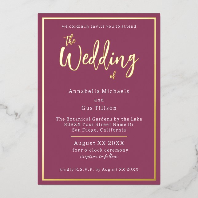 Elegant Gold Foil on Fuchsia Wedding (Front)