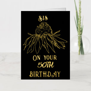 Elegant Gold Foil One Flower 50th Sister Birthday Greeting Card