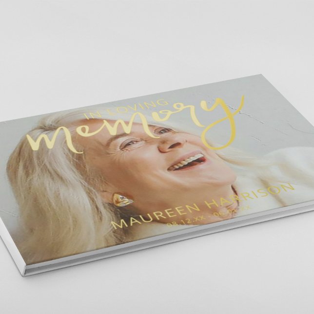 Elegant Gold Foil Photo Memorial Guest Book (Creator Uploaded)