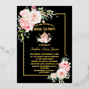 Elegant GOLD FOIL Pink Flowers Bridal Tea Party Fo