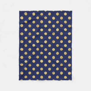 Elegant Gold Foil Polka Dot Pattern - Gold & Blue Fleece Blanket