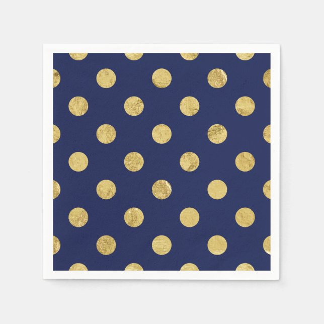Elegant Gold Foil Polka Dot Pattern - Gold & Blue Napkin (Front)