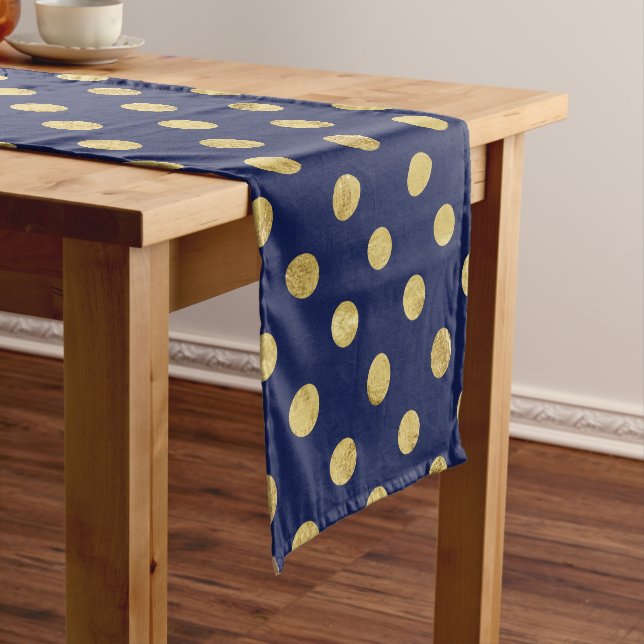 Elegant Gold Foil Polka Dot Pattern - Gold & Blue Short Table Runner (In Situ)