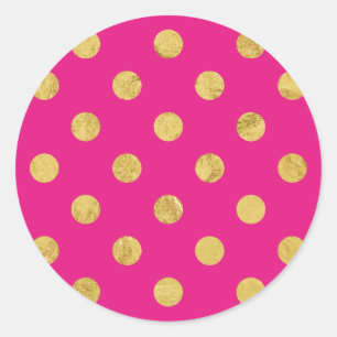 Elegant Gold Foil Polka Dot Pattern - Gold & Pink Classic Round Sticker