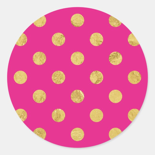 Elegant Gold Foil Polka Dot Pattern - Gold & Pink Classic Round Sticker (Front)