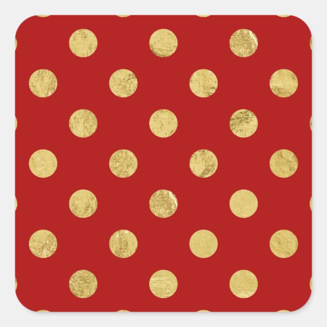 Elegant Gold Foil Polka Dot Pattern - Gold & Red Square Sticker (Front)