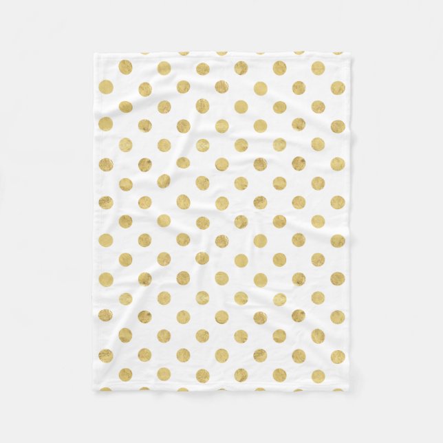 Elegant Gold Foil Polka Dot Pattern - Gold & White Fleece Blanket (Front)