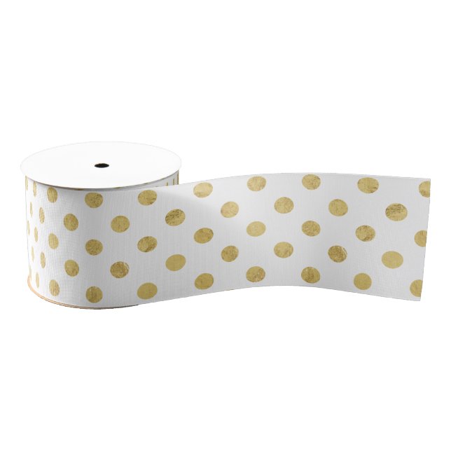 Elegant Gold Foil Polka Dot Pattern - Gold & White Grosgrain Ribbon (Spool)