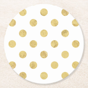 Elegant Gold Foil Polka Dot Pattern - Gold & White Round Paper Coaster