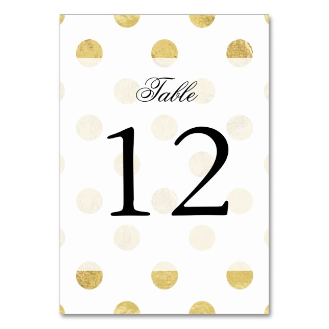 Elegant Gold Foil Polka Dot Pattern - Gold & White Table Number (Front)