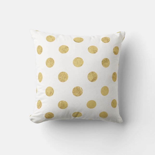 Elegant Gold Foil Polka Dot Pattern - Gold & White Throw Pillow (Front)