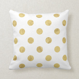 Elegant Gold Foil Polka Dot Pattern - Gold & White Throw Pillow
