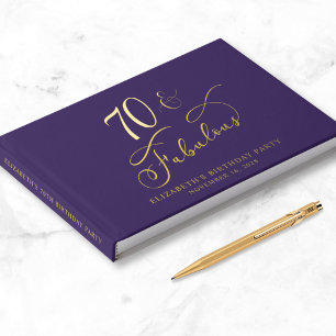 Elegant Gold Foil Purple 70th Birthday Party Guest Book
