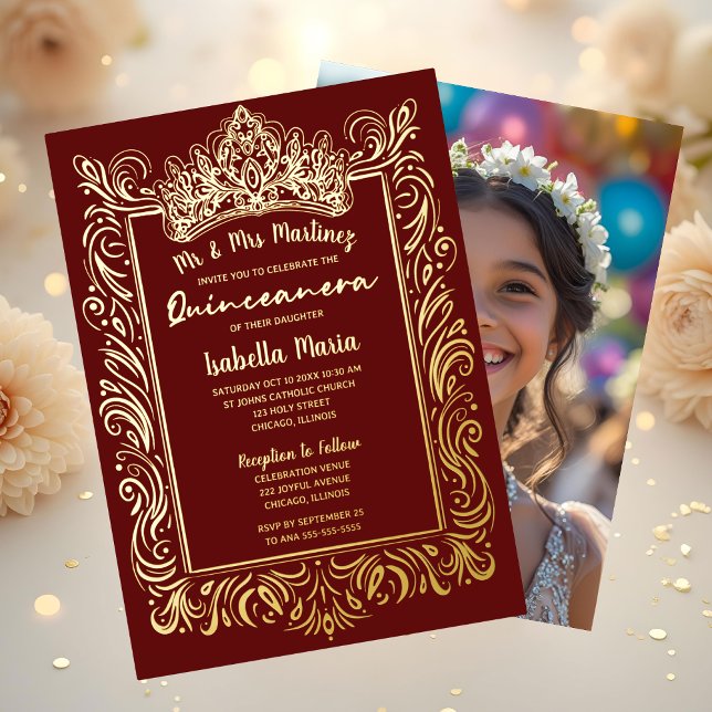 Elégant Gold Foil Quinceañera Invitation Couronne (Créateur téléchargé)