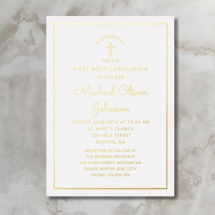 Elegant Gold Foil Script Blue First Communion