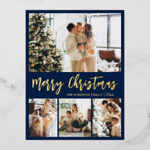 Elegant Gold Foil Script Collage Holiday Postcard