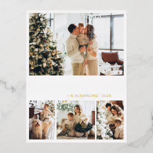 Elegant Gold Foil Script Collage Holiday Postcard