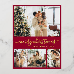 Elegant Gold Foil Script Collage Holiday Postcard