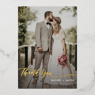 Elegant Gold Foil Script Simple 2-Photo Wedding
