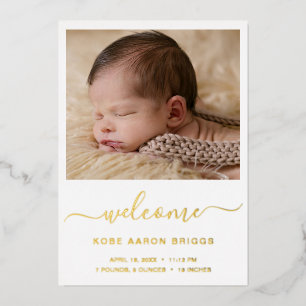 Elegant Gold Foil Simple Photo Faire-part de naiss