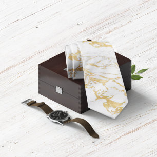 Elegant Gold Foil Style on Chic White Marble Tie