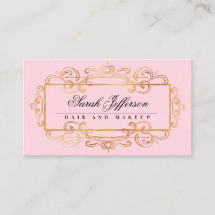 Elegant Gold Foil Swirls Vintage Luxurious Pink Business Card