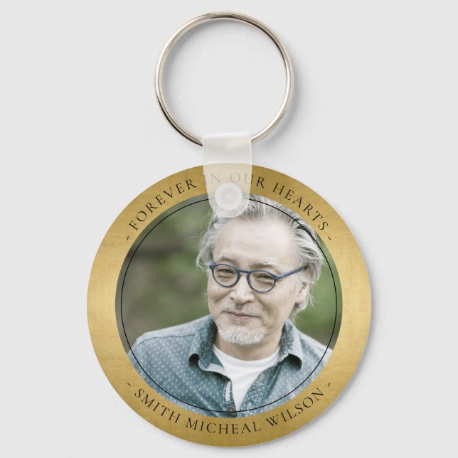 ELEGANT GOLD FOIL SYMPATHY MEMORIAL PHOTO MAGNET KEYCHAIN (Front)