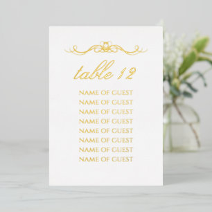 Elegant Gold Foil Table Number With 8 Guest Names
