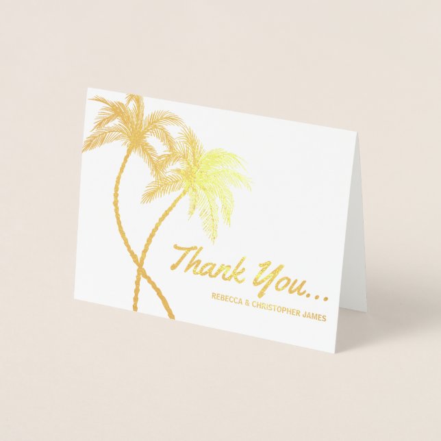 Elegant Gold Foil Thank You Cards | Palm Trees (Front)
