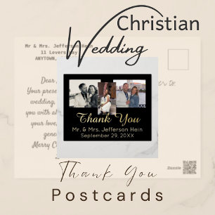 Elegant Gold Foil Wedding Thank You Holiday Postcard