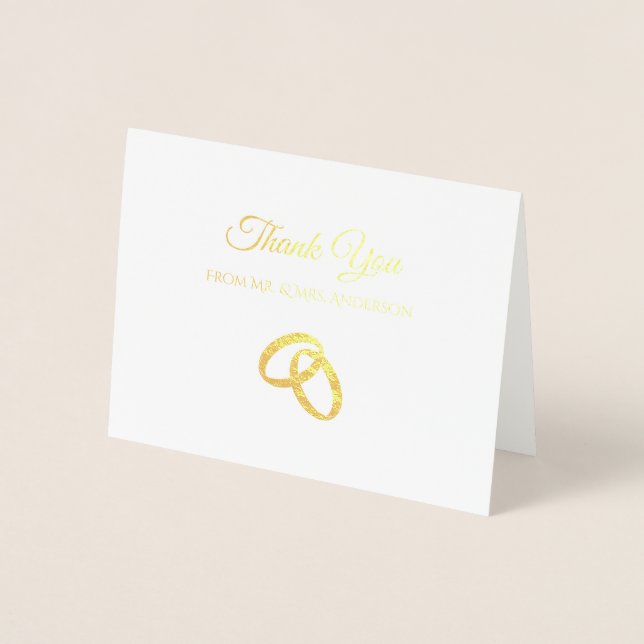 Elegant Gold Foil Wedding Thank You Simple Rings Foil Card (Front)